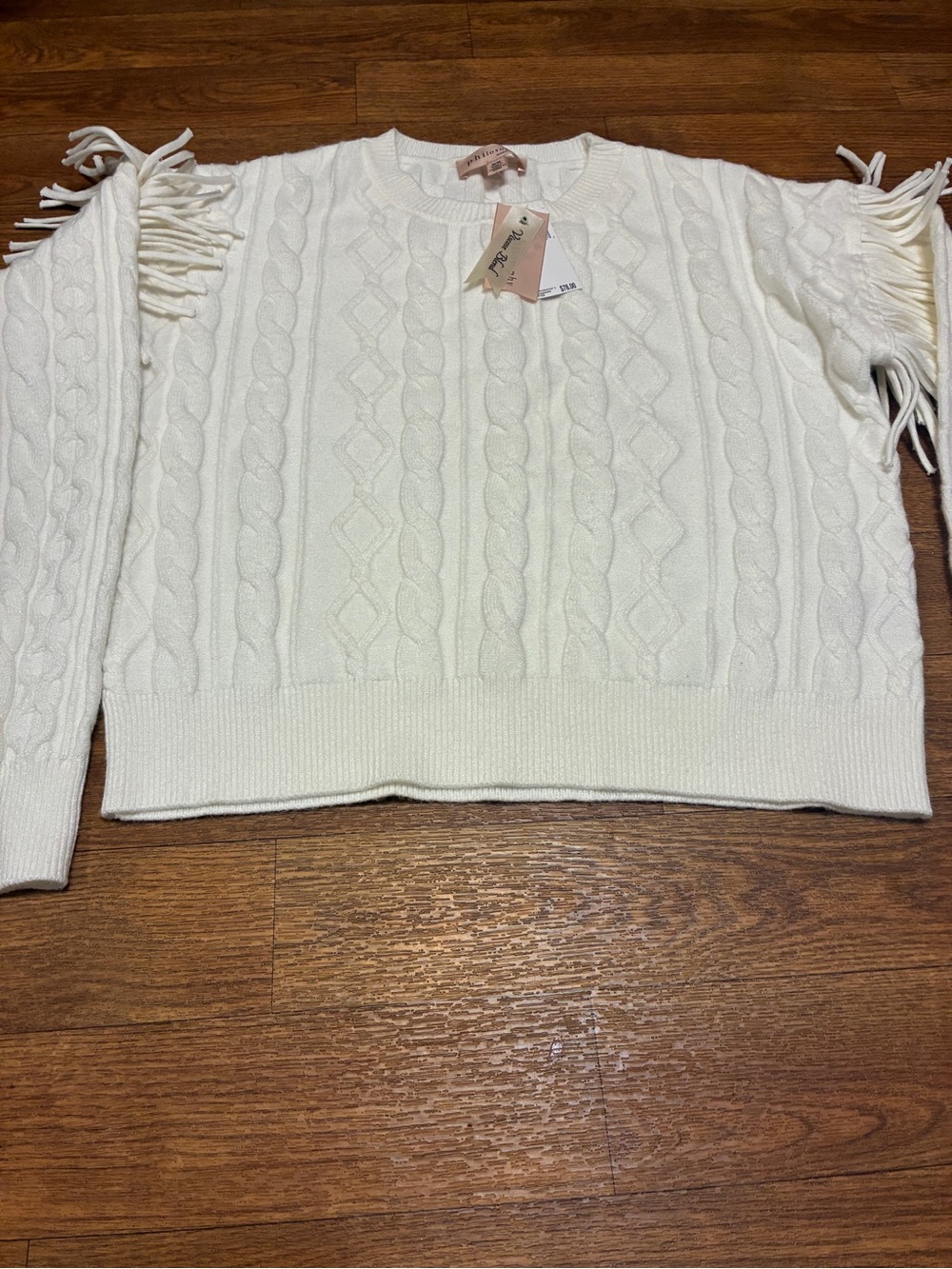 Philosophy Cable Knit Fringe Sleeve Sweater Size Medium NWT